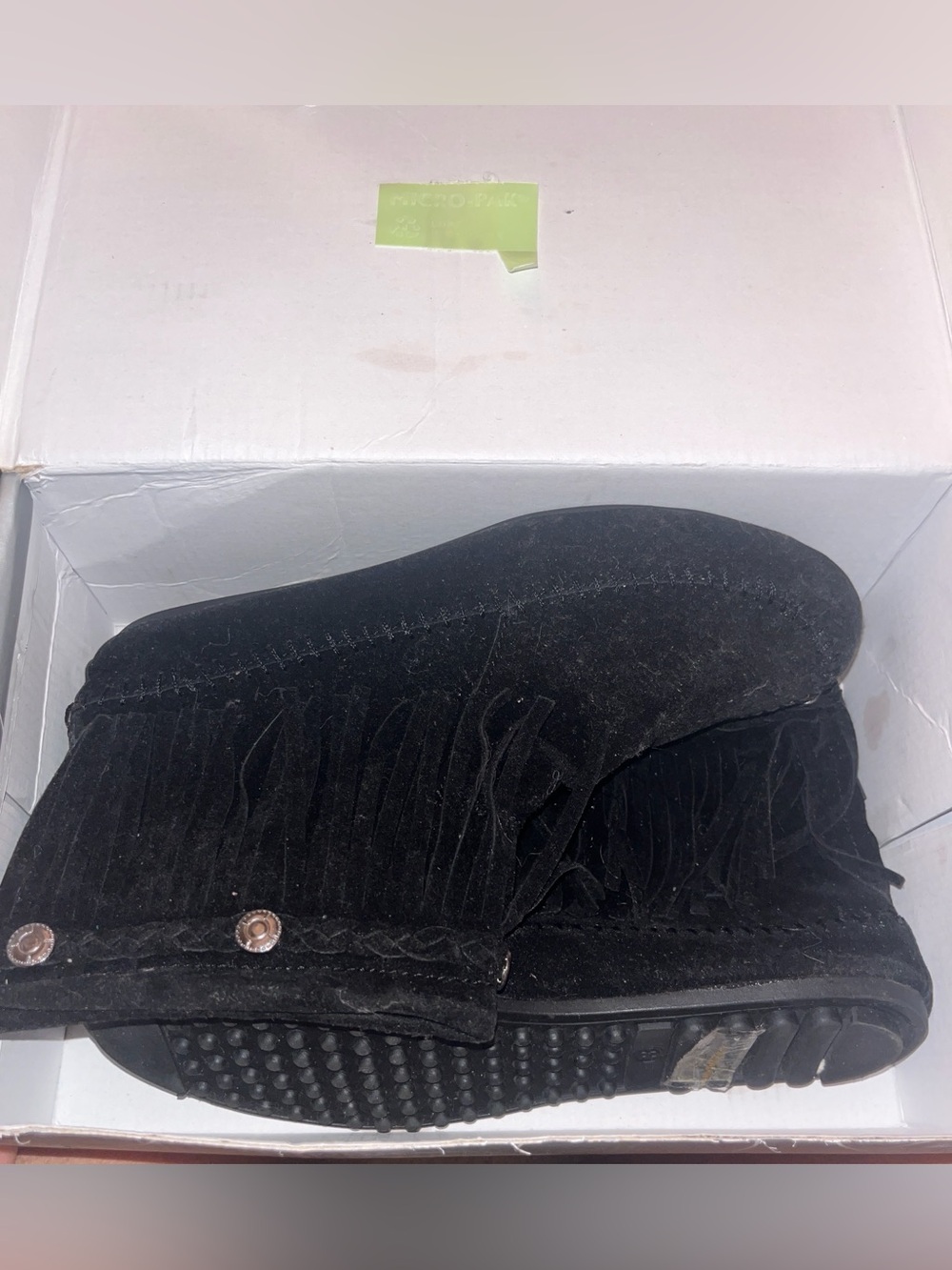 Cherokee Black Suede Fringe Moccasins